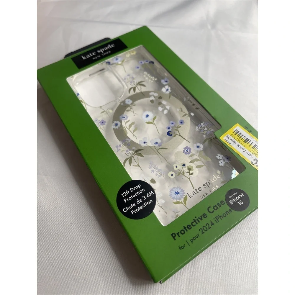 Kate Spade New York iPhone 16 Case MagSafe Floral Blue White Gold PM054636-1
